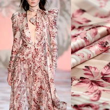 143 см ширина 190 г/м Вес розовый цветочный принт полиэстер шифоновая ткань для весны и лета платье рубашка куртка E994