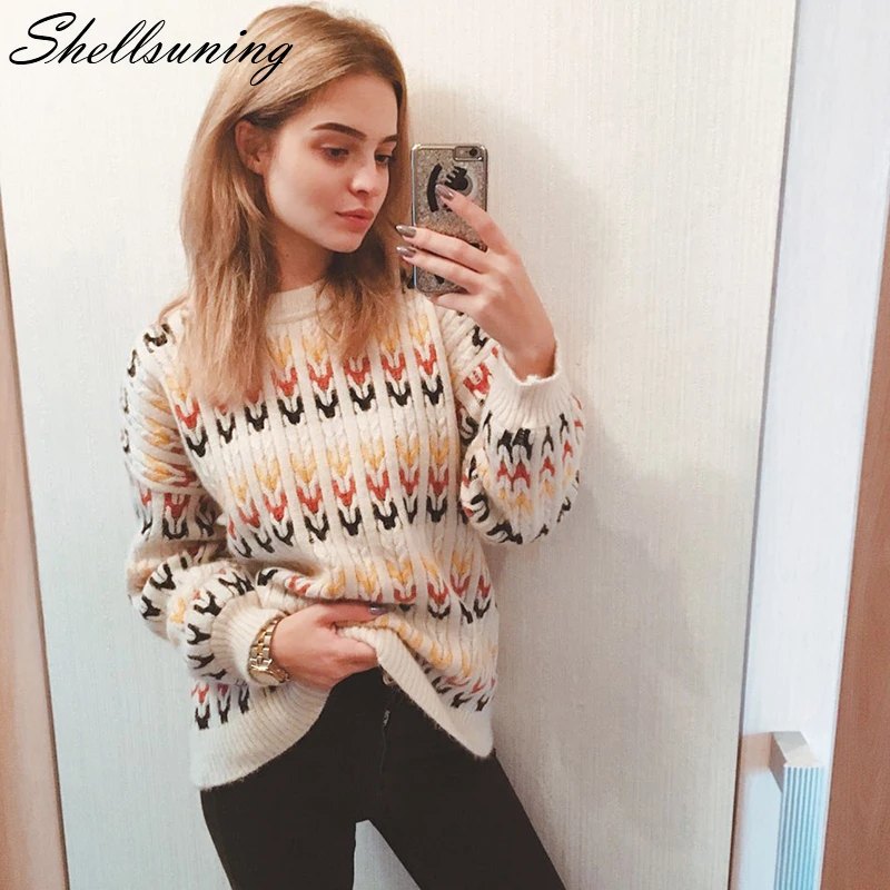 

Shellsuning Winter Sweater Women 2019 Knitted Wool Thick Warm Women Pullover Casual Loose Jumper Elegant Long Sleeve Pull Femme