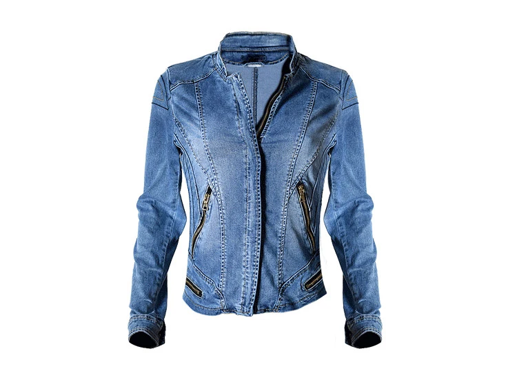2018 Europe and the United States popular women's baseball jacket stretch denim jacket and more zipper motorcycle models have wild large size (9)