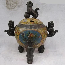 Xd 001665 2" Китай Народная Буддизм Бронзовый перегородчатые Foo Собака Лев курильница курильница