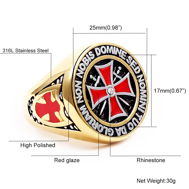  Ranzwal Punk Rock Crusader Cross Stainless Steel Rings for Men Knight Templar Ring Jewelry US SIZE 