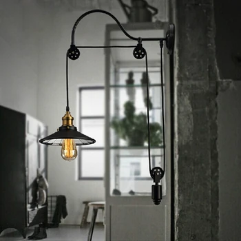 

Black retro vintage adjustable pulley length iron glass reading wall lamps E27 led lights sconce for bathroom bedroom office bar
