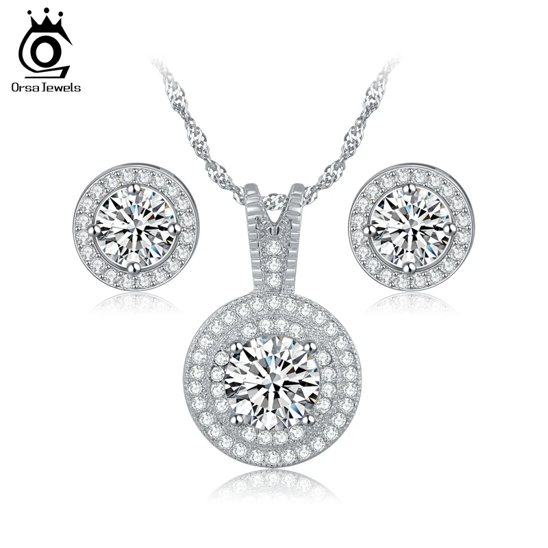 

ORSA JEWELS New Trendy AAA Cubic Zircon Jewelry Set Earring and Necklace for Women's Wedding Earring Necklace Jewelry Sets OS77