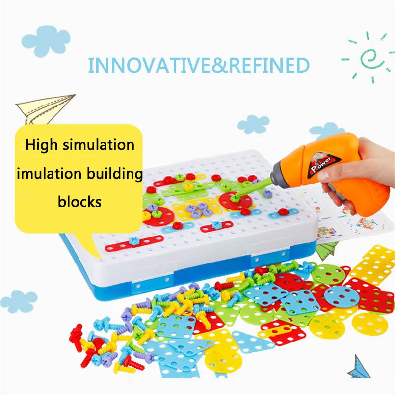 Boys Toys Electric Drill Screws Nut Disassembly Tool Puzzle Assembled Mosaic Design Building Kits Pretend Play Children Toy