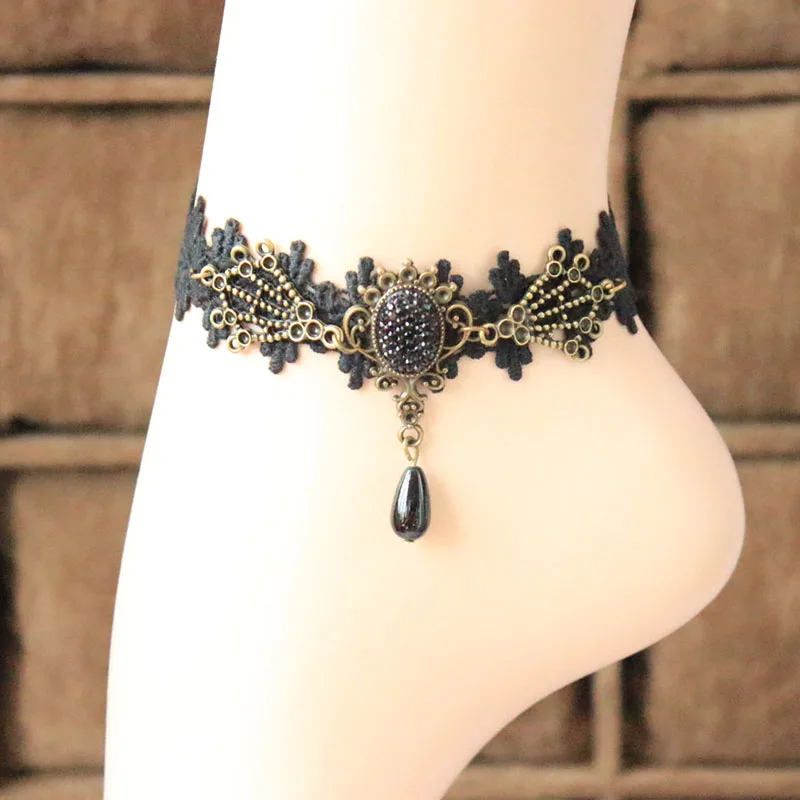 Buy Hot sale Gothic handmade Black anklet vintage lace