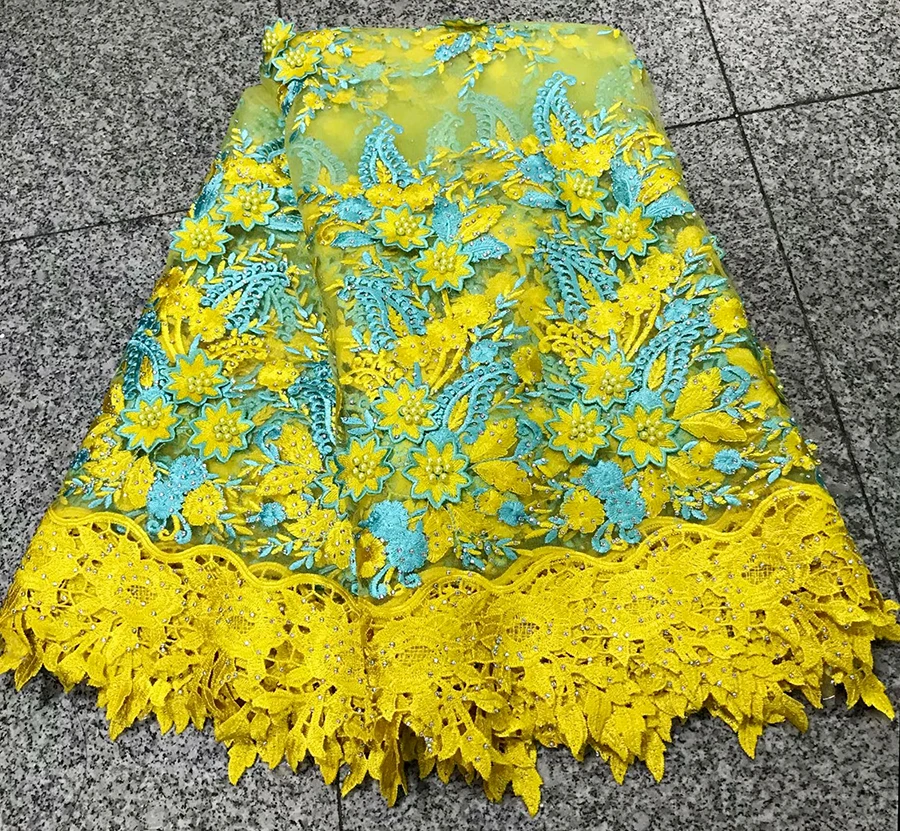 

African French Lace Fabric 2018 Wedding Party Dress Embroidery Tulle Lace Fabric High Quality Nigerian Lace Fabric Yellow Color
