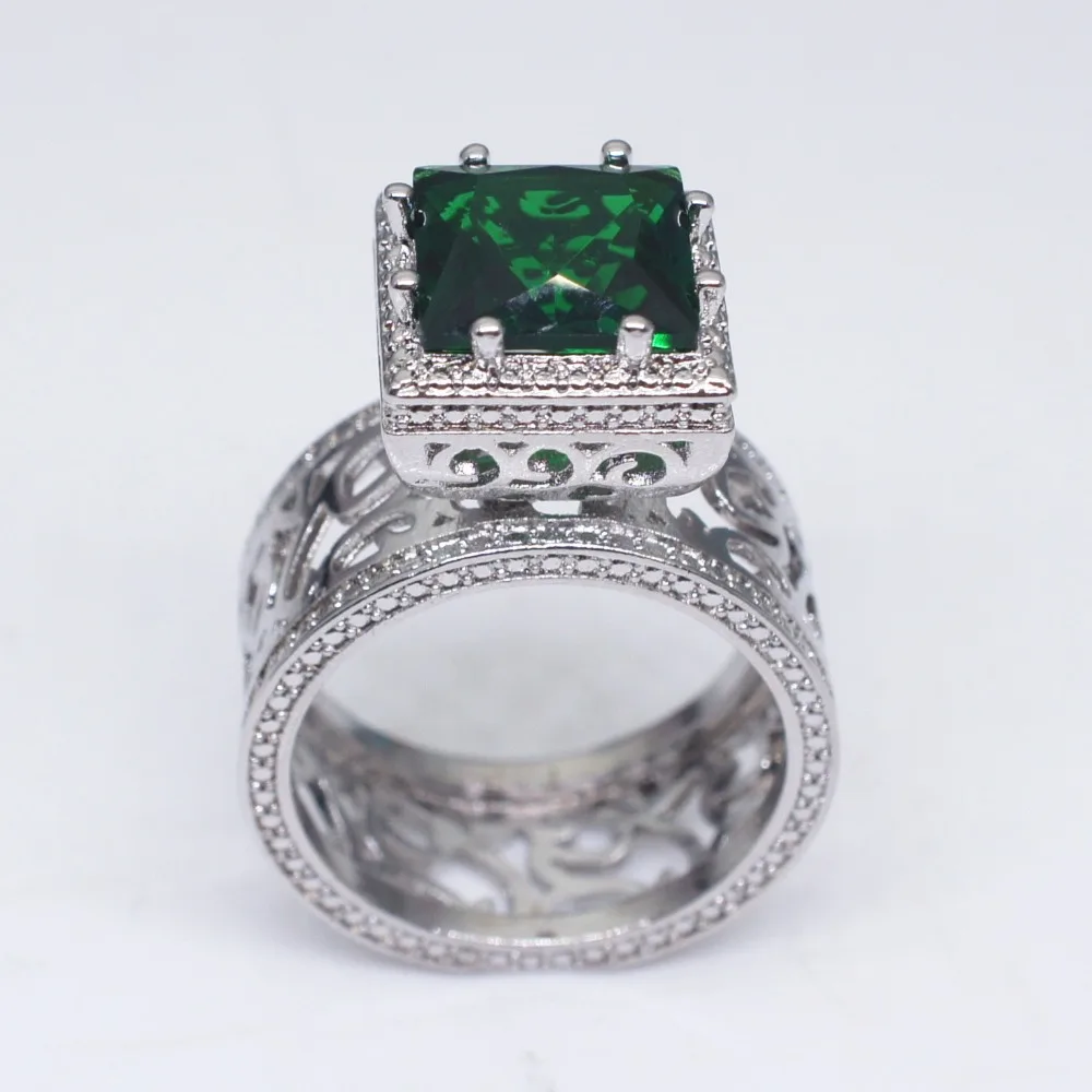 Big Crystal Green Stone Ring Male Female Silver Color Engagement Jewelry Vintage Party Wedding Rings For Women silver ring wedding rings finger rings womens ring jewelry rings ring jewelry