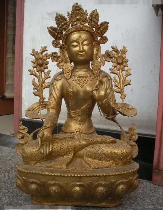 

22"Tibet Monastery Bronze Gild carve White Tara Kwan-Yin Buddha Statue