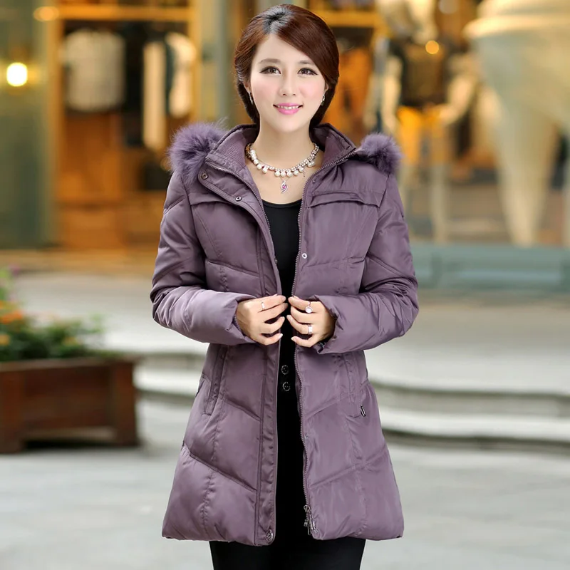 

New 2015 Winter Coat Middle Aged Women Down Jacket Coat Thickened Plus Size Fur Collar Long High-Grade Warm Outwear H5359