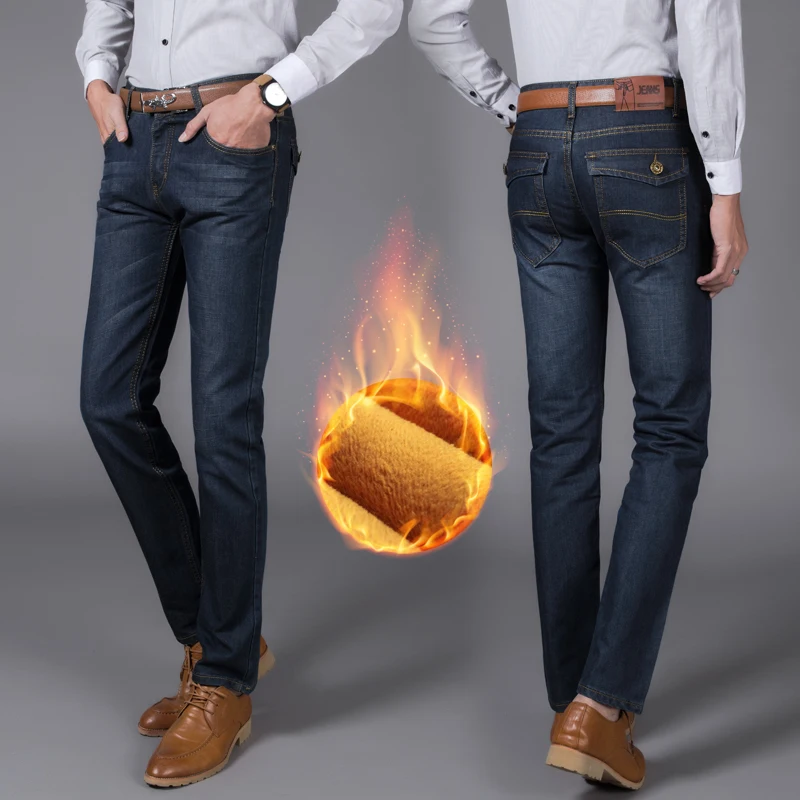 Heavyweigh Jeans New Mens Winter Velvet thick Warm Denim long Male Cotton Slim Straight cowboy trousers Size40 | Мужская одежда