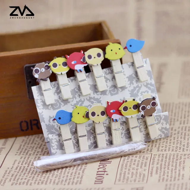 12pcs Bag Kawaii Animal Cartoon Spring Wood Clips Cute Stationery 12pcs Bag Kawaii Animal Cartoon Spring Wood Clips Cute Stationery Party Decoration Photo Paper Craft
