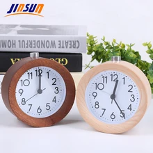 JINSUN Alarm Clock Circular No Ticking Snooze Backlight Digital Clock Table Clocks Wooden Table Clock