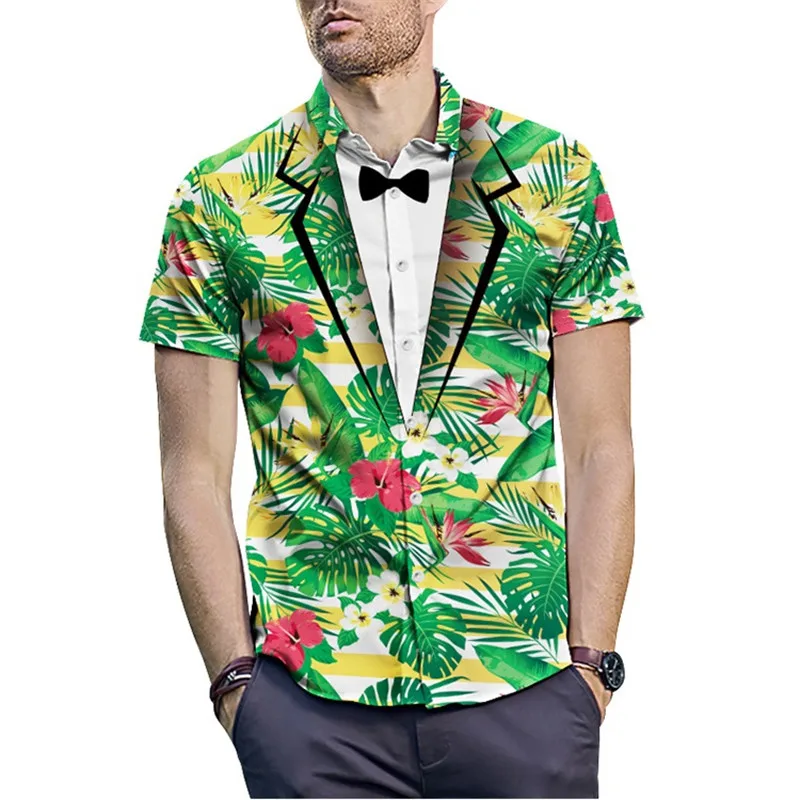 men shirt 17 Европейский размер Повседневная Уличная Мужская рубашка короткий рукав летний отдых пляж гавайская рубашка 3D растительный принт брендовая рубашка - Цвет: men shirt 17