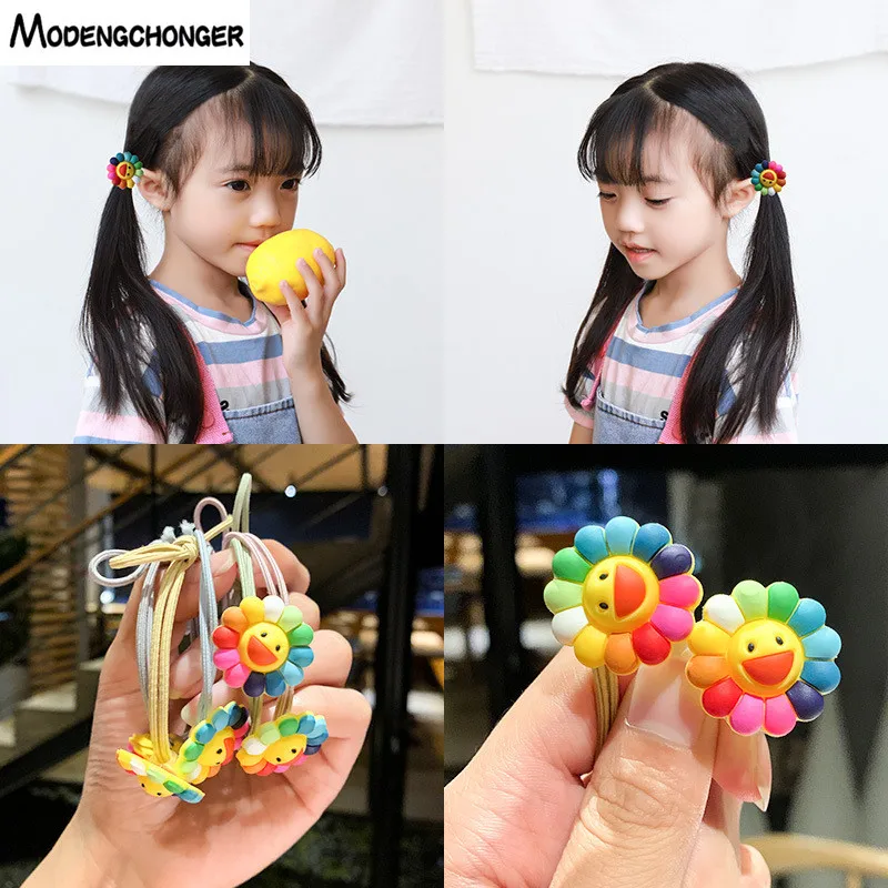 

Color Sunflower Smiling Face Elastic Hair Band Hair Tie Ponytail Holder For Girls Hair Rope Scrunchies Gum Kids Hair Accessories