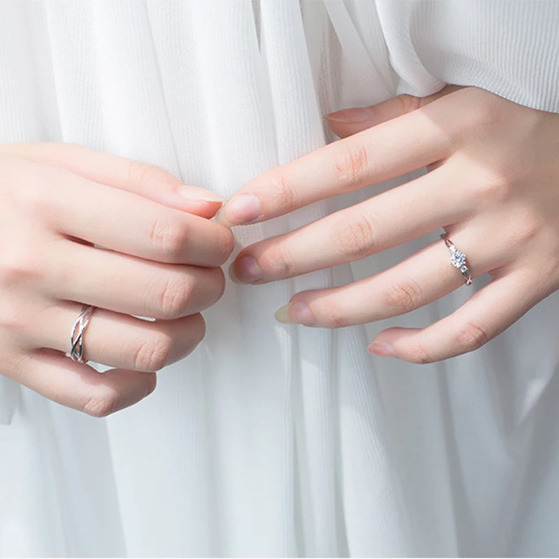 

Fashionable woman 2018 silver S925 wave romantic couple ring resizable zircon design rings with pendants wedding jewelry gift