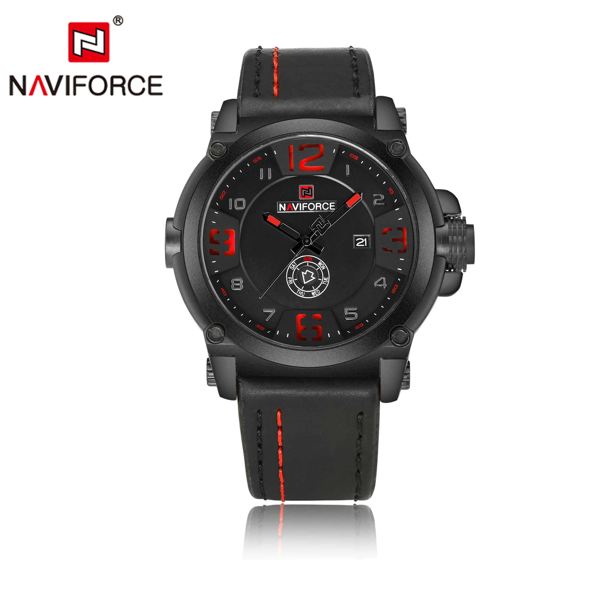 Часы NAVIFORCE мужские спортивные водонепроницаемые с кожаным ремешком