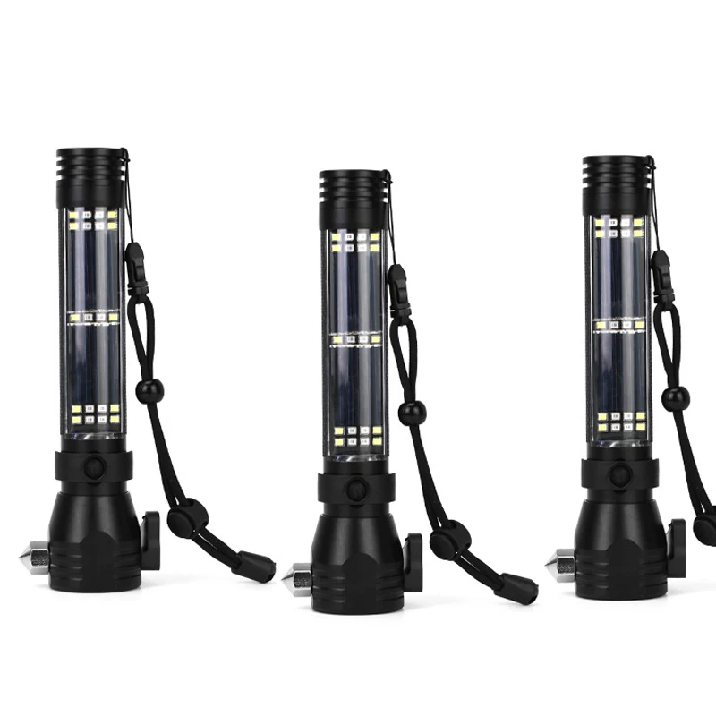 

10 In 1 Solar Power Multi Function Flashlight Defense Glass Breaker Camping Outdoor Emergency Torch Flashlight