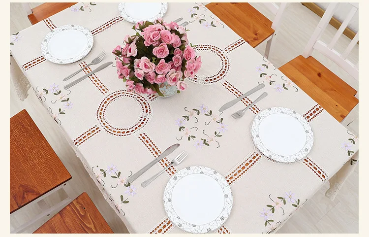  Cotton Linen Classica Tablecloth Hand Crocheted Embroidered Lace Hem European Style Cover Washable 