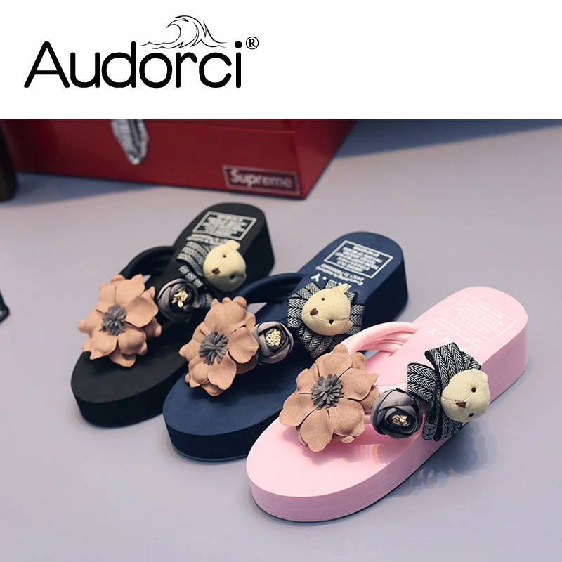 Audorci/2018 г. Летняя женская обувь женские шлепанцы для ванной на платформе пляжные
