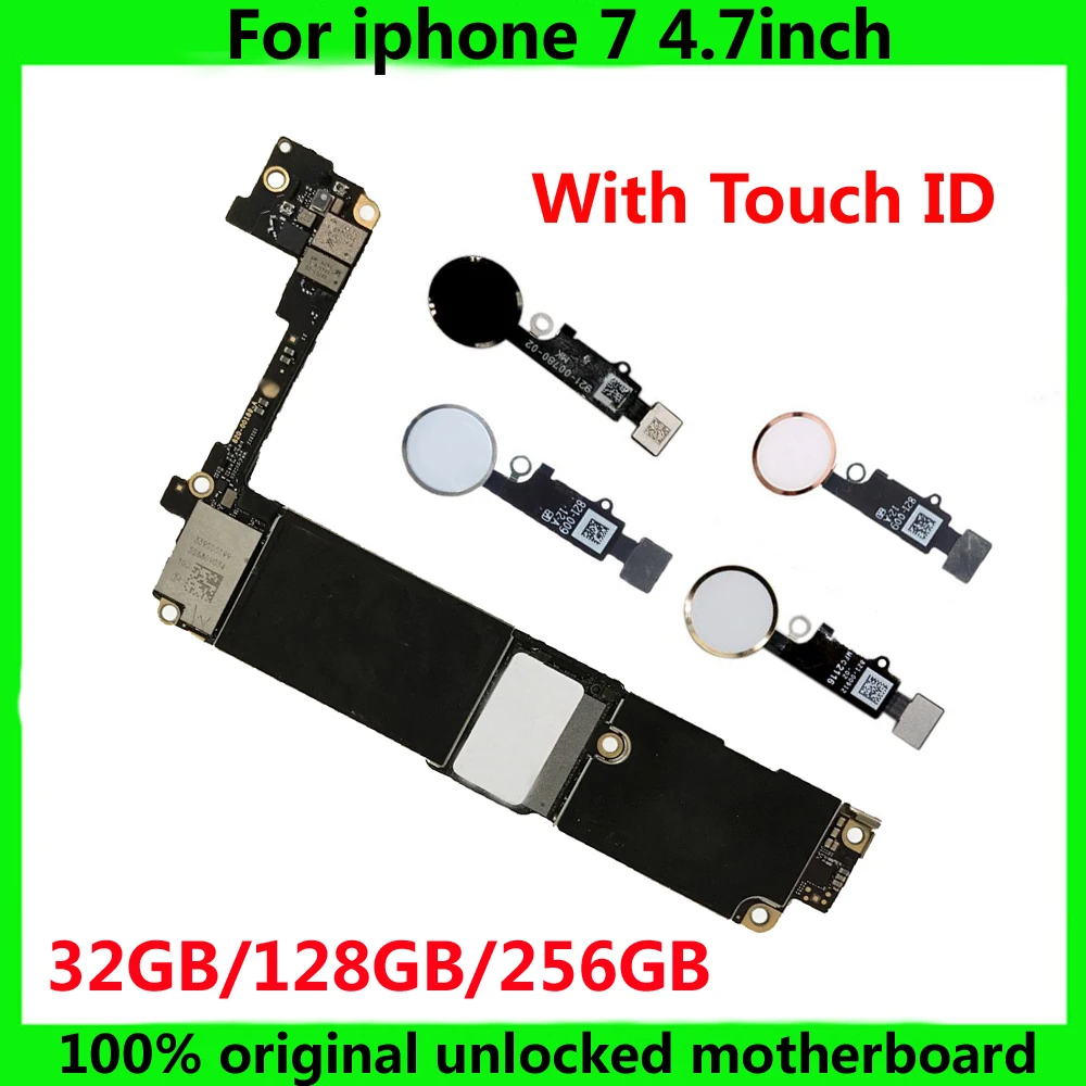 

32GB 128GB 256GB unlocked for iphone 7 motherboard free iCloud IOS system logic board with / without touch ID original mainboard