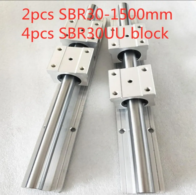 

2 SBR30 30mm 1500mm Support Linear Guides With 4 SBR30UU Linear Bearing Housings CNC