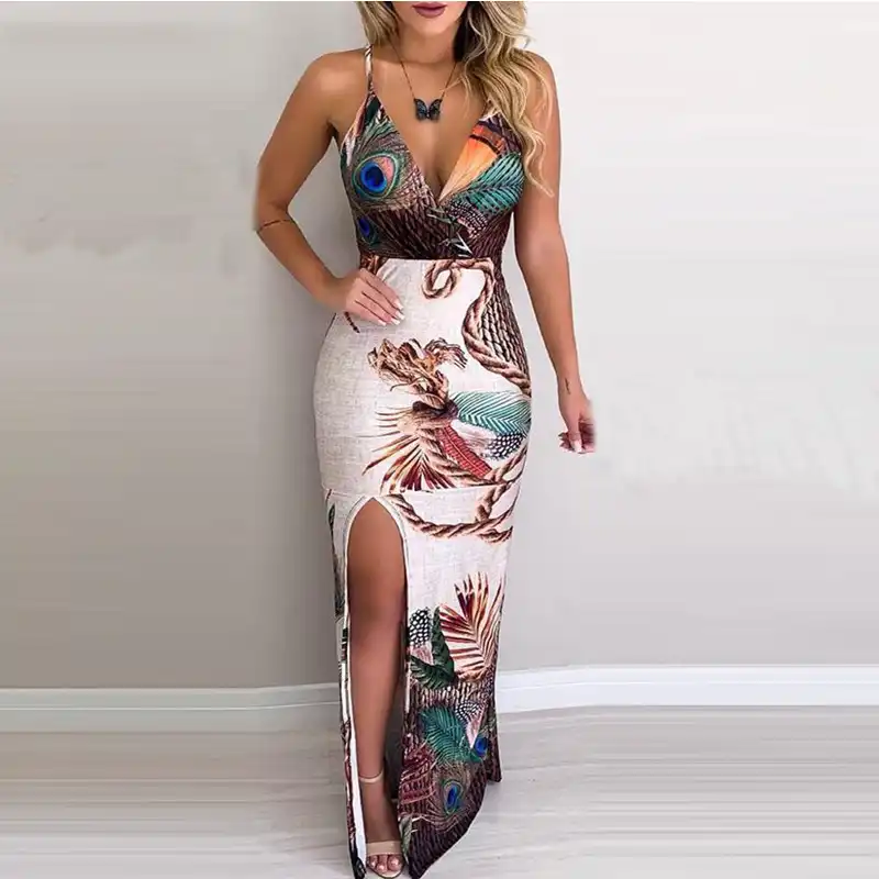 vestido longo com abertura na perna