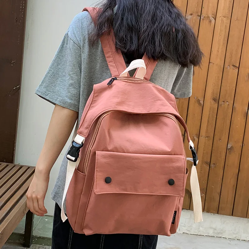 

Cute Female Student backpack Fashion women school bag teenage girls Buckle nylon kawaii backpack Button waterproof lady book bag