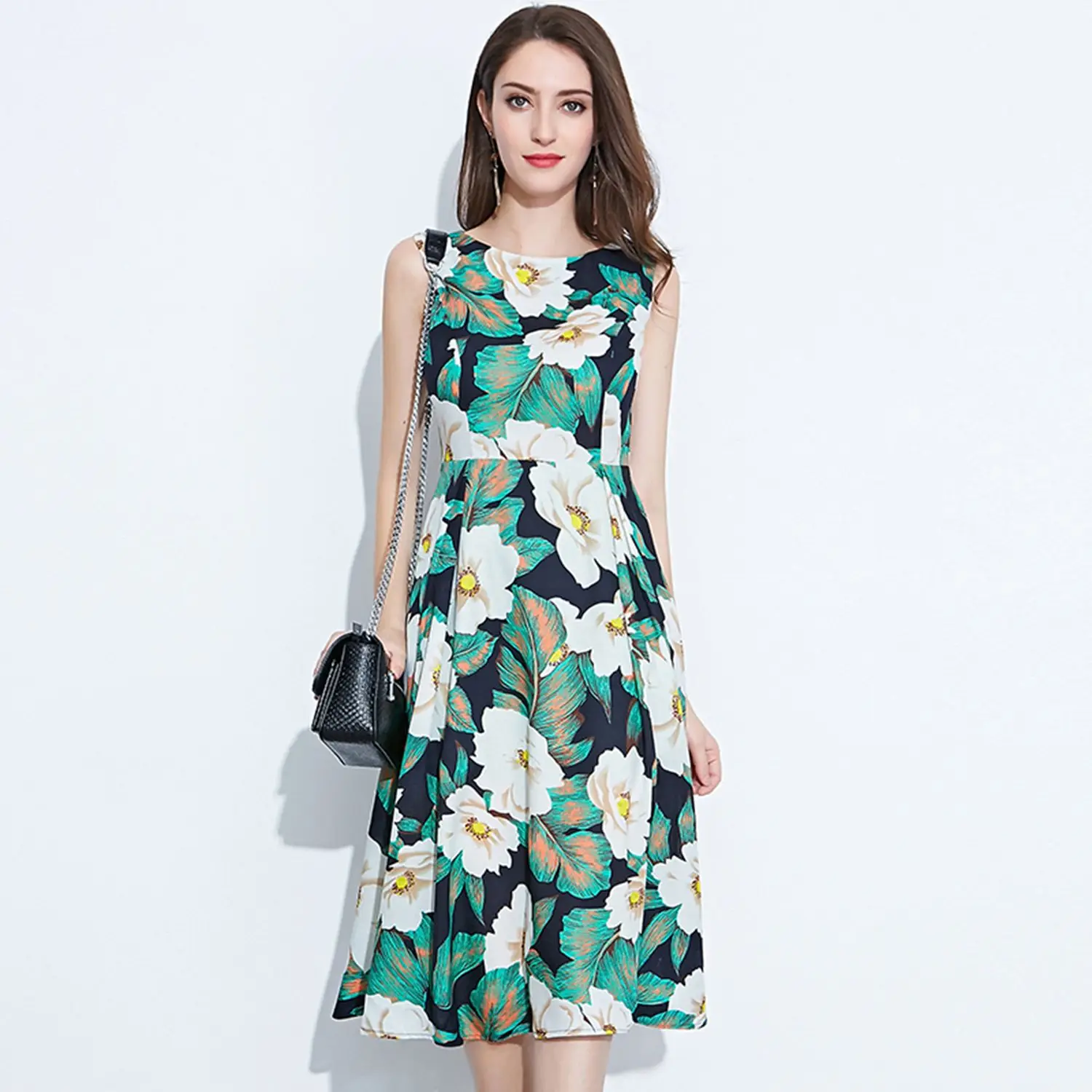 Marina Kaneva Women's 2018 Fashion Elegant Vintage Dress Floral Print ...