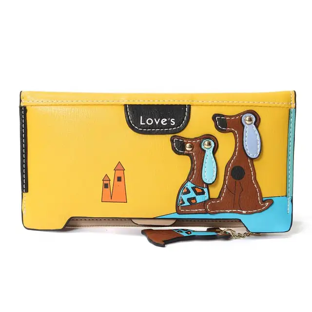 DOLOV New Fashion Cute Puppy Zipper Long Wallet Cartoon Dog 6 Colors