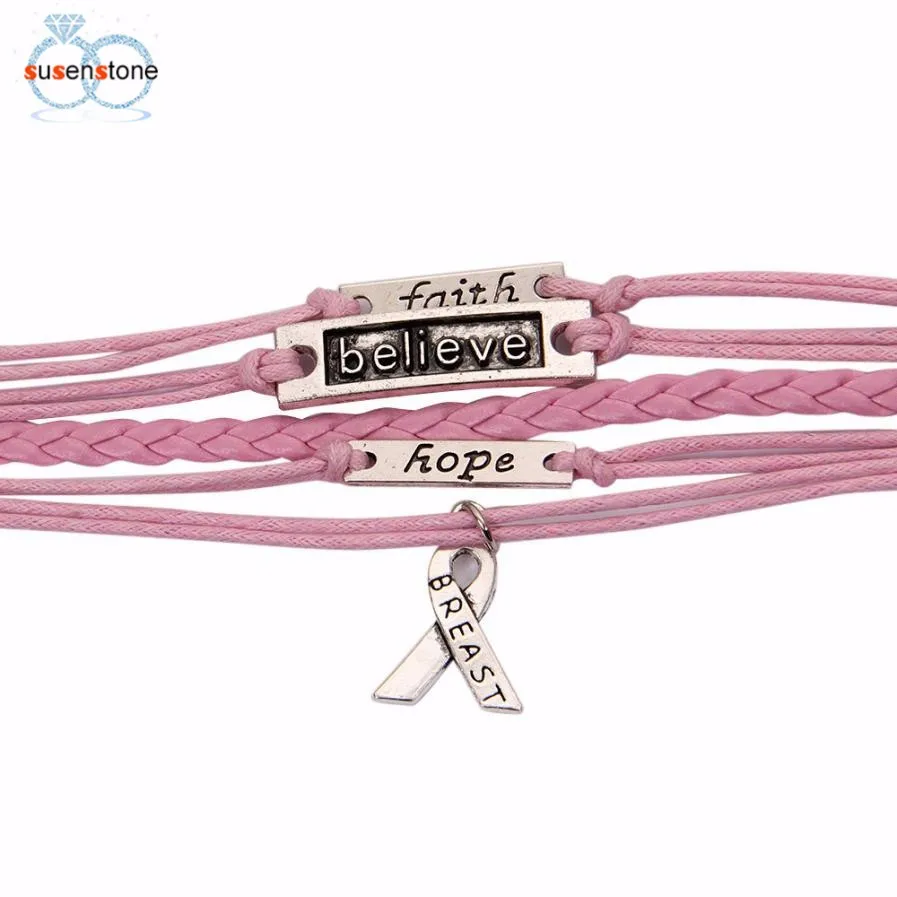 SUSENSTONE розовый серый браслет Lnfinity Love Charm плетеный кожаный с ленточным браслетом