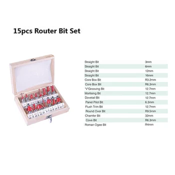 

15 Pcs Router Bit Set 1/4-inch Shank Diameter Milling Cutter Set Profile Carbide Woodworking Tool QJS Shop