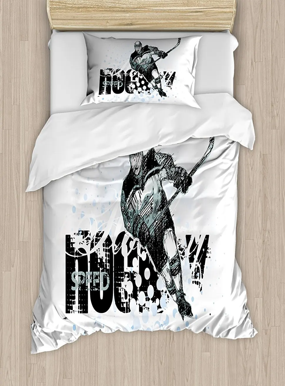 Hockey Duvet Cover Set Grunge Sketch Art Of A Professional Player