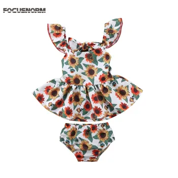 

Cute Newborn Baby Girl Clothes 2018 Worth The Wait Sunflower Baby Dress Romper+Ruffles Tutu Skirted Shorts Headband Outfits