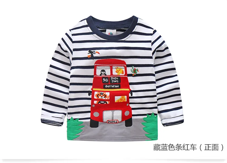 2018 Spring Autumn For 2-9 10 Years Children Cotton Striped Patchwork Cartoon Car Bus Truck Baby Kids Boys Long Sleeve T Shirts (48)