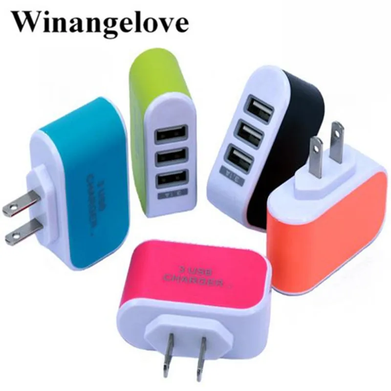 

Winangelove 100pcs candy color LED Light Triple 3USB ports 3.1A USB AC US wall charger home plug for samsung for iphone 7 6 5