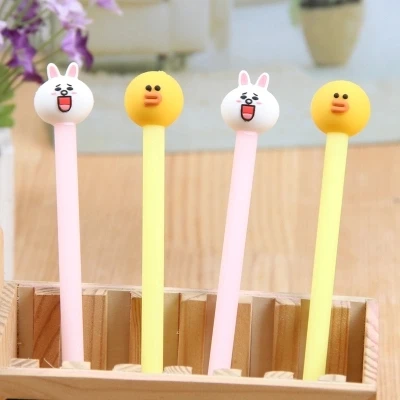 10pcs color gel pen lovely diamond head office of the wholesale pure and fresh and creative free shipping 10pcs Cartoon rabbit small yellow duck gel pen cartoon series Lovely black signing pen free shipping