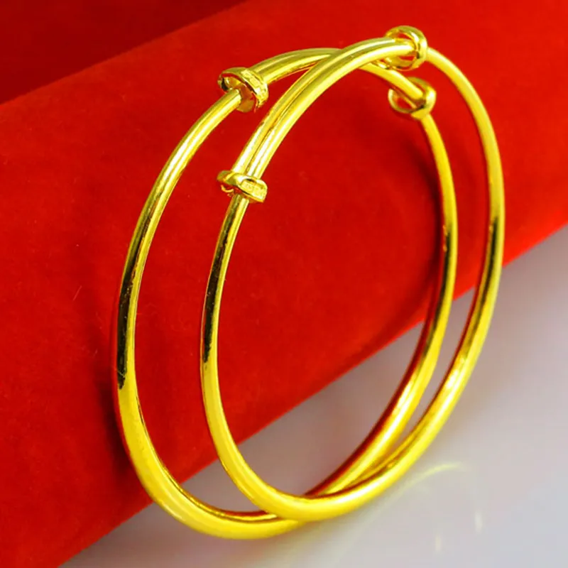 2 шт. Твердые гладкий браслет желтого золота заполнены Винтаж Обувь для девочек