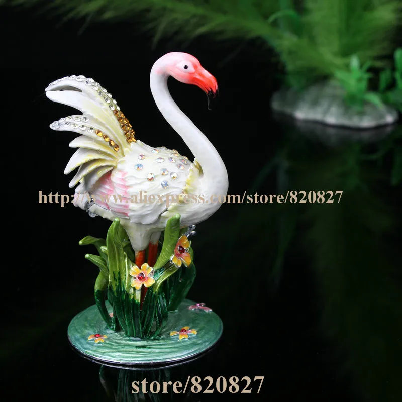 

Flamingo Bird Crystals Miniature Figurine, Trinket, Keepsake, Jewelry Box Fine Pewter Bejeweled Bird Trinket Small Box
