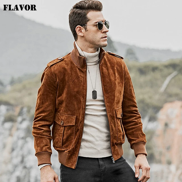 FLAVOR Chaqueta de moto de cuero marrón retro de motorista para hombre  Chaqueta de cuero genuino (marrón, S): : Moda