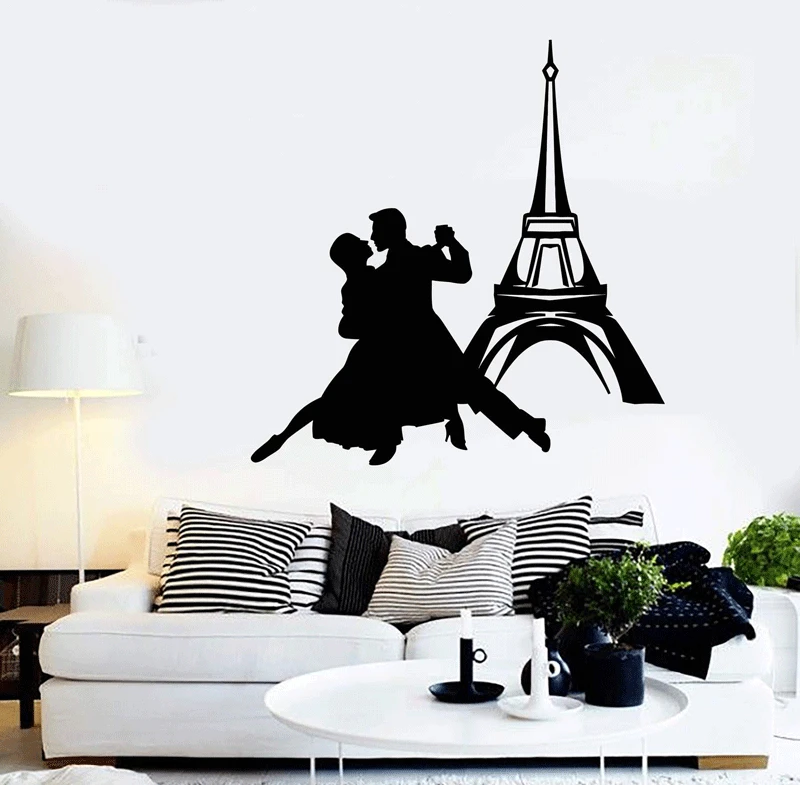 

Vinyl wall stickers Paris, iron tower, ballroom dancing love stickers home living room decoration couple bedroom decoration KT14