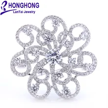 HONGHONG Cubic zirconia Flower Brooches Pins For Women High Quality Wedding Dress Jewelry Accessories Free Shipping