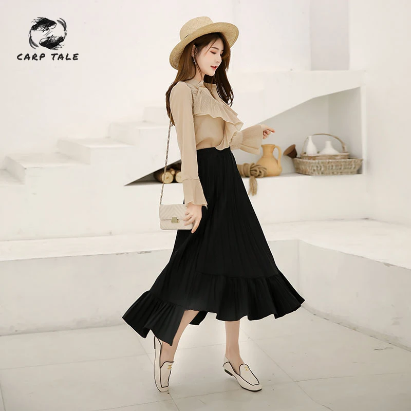 

Irregular fashion wild pleated chiffon half-length skirt female 2019 new spring and summer Korean high waist a word cake skirt