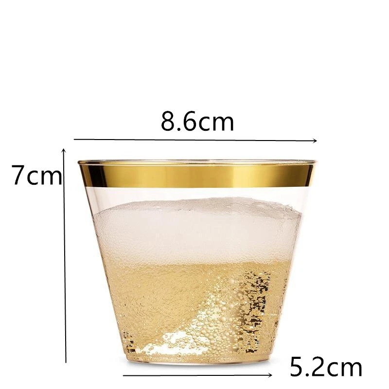 HOT-50Pcs/Lot 201-300Ml 9Oz Gold Plastic Cups Wedding Birthday Party Tableware Disposable Cups Party Supplies New Year Party S