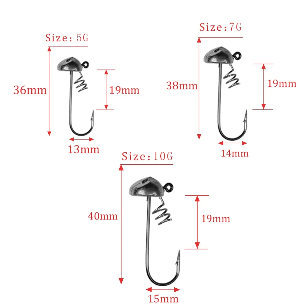 5 шт. Свинцовые джиг головки рыболовный крючок с пружиной анти-офф 5 г 7 г 10 г карп рыболовные крючки пресноводные морские снасти для ловли окуня черви крюк