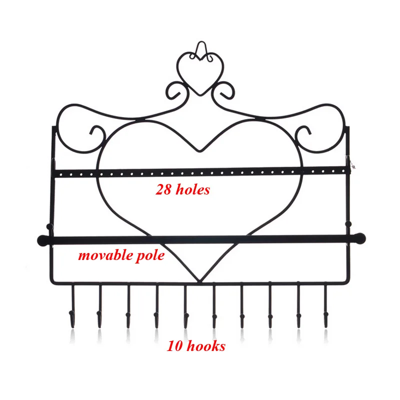 Металлическое ожерелье серьги держатель ювелирных изделий Органайзер стеллаж для выставки товаров стенд крюк настенный тип полка для браслетов черная витрина 34,5*30,5 см ключ - Цвет: Черный