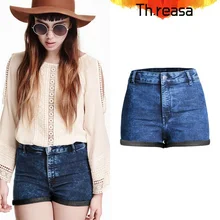 Марка Европа Новые Женские керлинг высокой талией повседневные шорты синий хип Тонкий Стретч джинсовые шорты