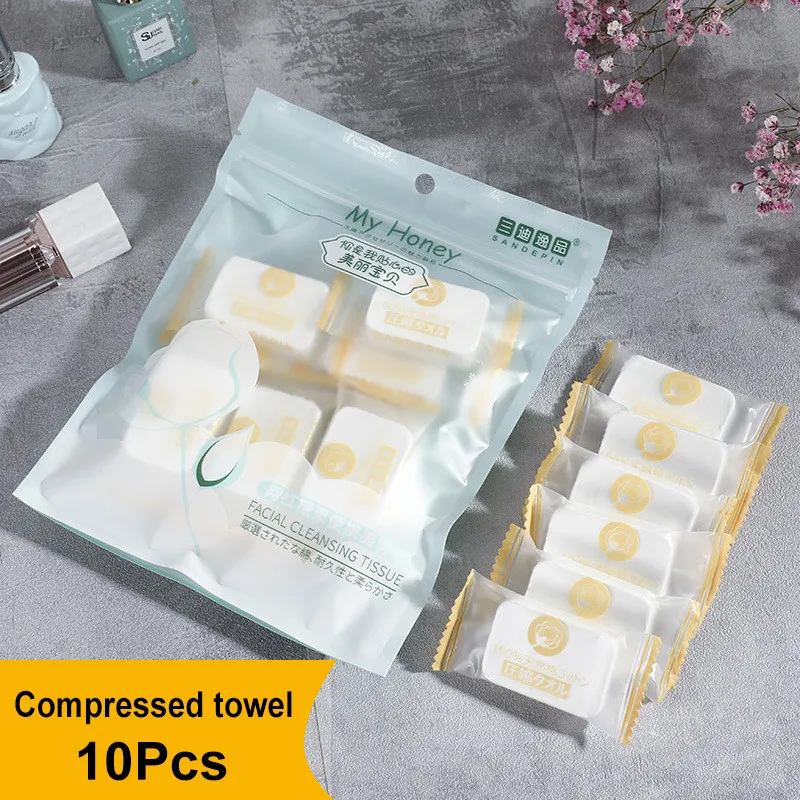 

10Pcs Disposable Compressed Towels Portable Face Washcloth Camping Travel Compact Lightweight Yet Very Durable Absorbent Clean