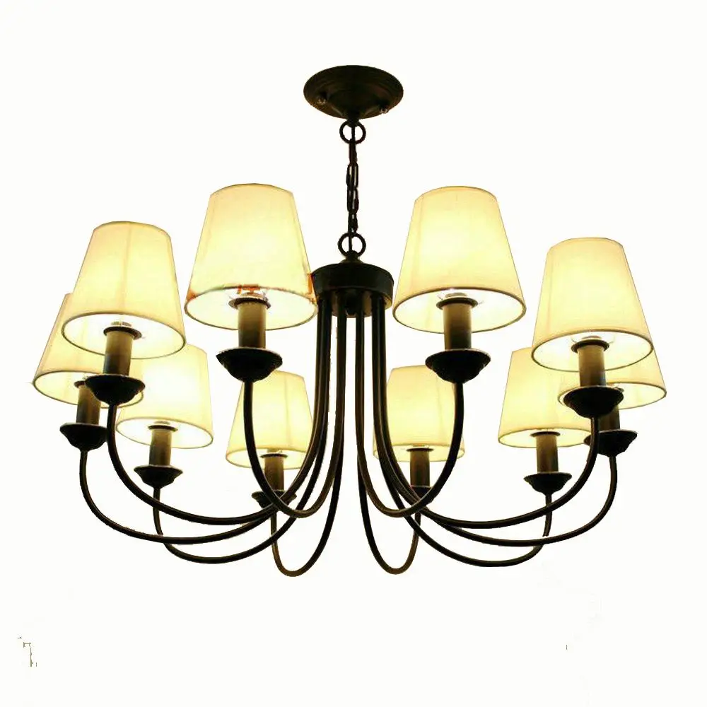 

Mediterranean Black Painted Iron Living Room Chandeliers Romantic Dining Room Pendant Lamp Hallway Corridor Chain Hanging Light