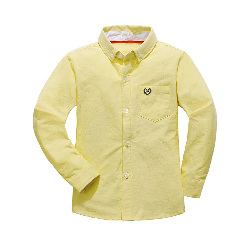 Осенне-весенняя однотонная детская блузка из хлопка «Оксфорд» рубашки для мальчиков Рождественский подарок с длинными рукавами для мальчиков ростом от 120 до 170 см