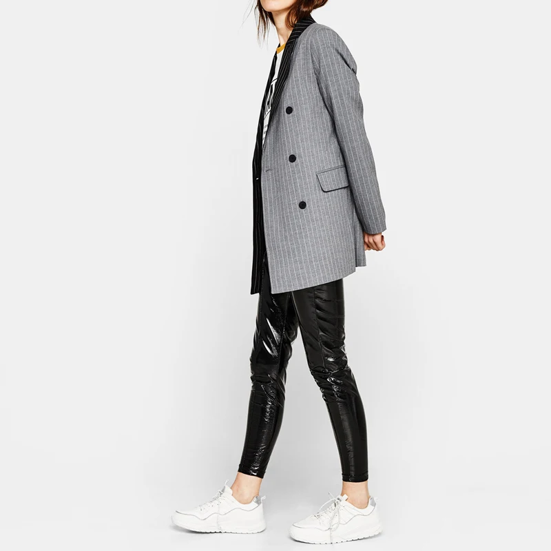 Fashion 2018 Autumn Women Blazers and Jackets High Street Striped Hit Color Double Breasted Loose Lady Suit Blazer Coat A0534